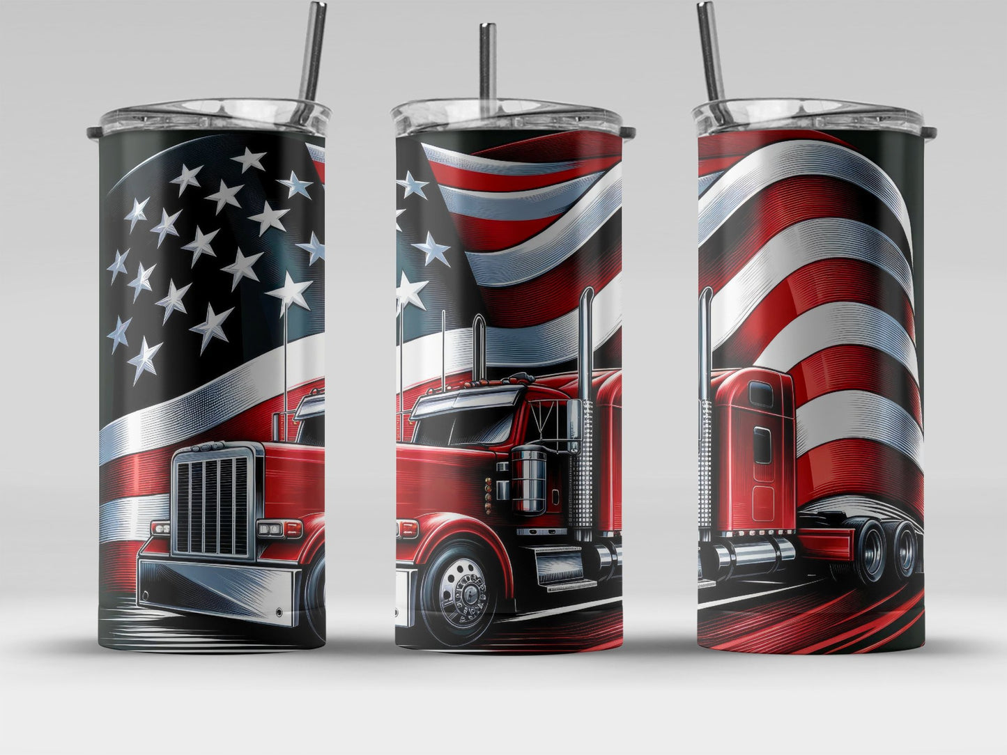 Patriotic American Flag and Red Truck (4th July Tumblers) 8371270