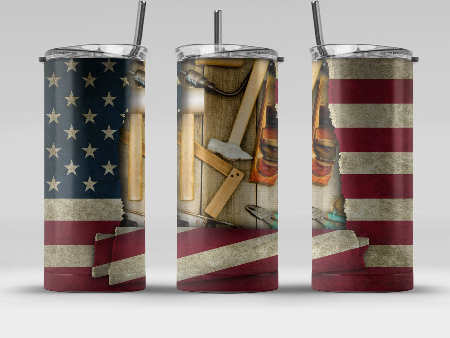 Rustic American Flag and Vintage Tools (4th July Tumblers) 8371293