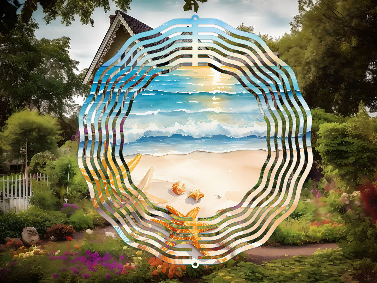 Beach Summer Watercolor 1 Wind Spinner