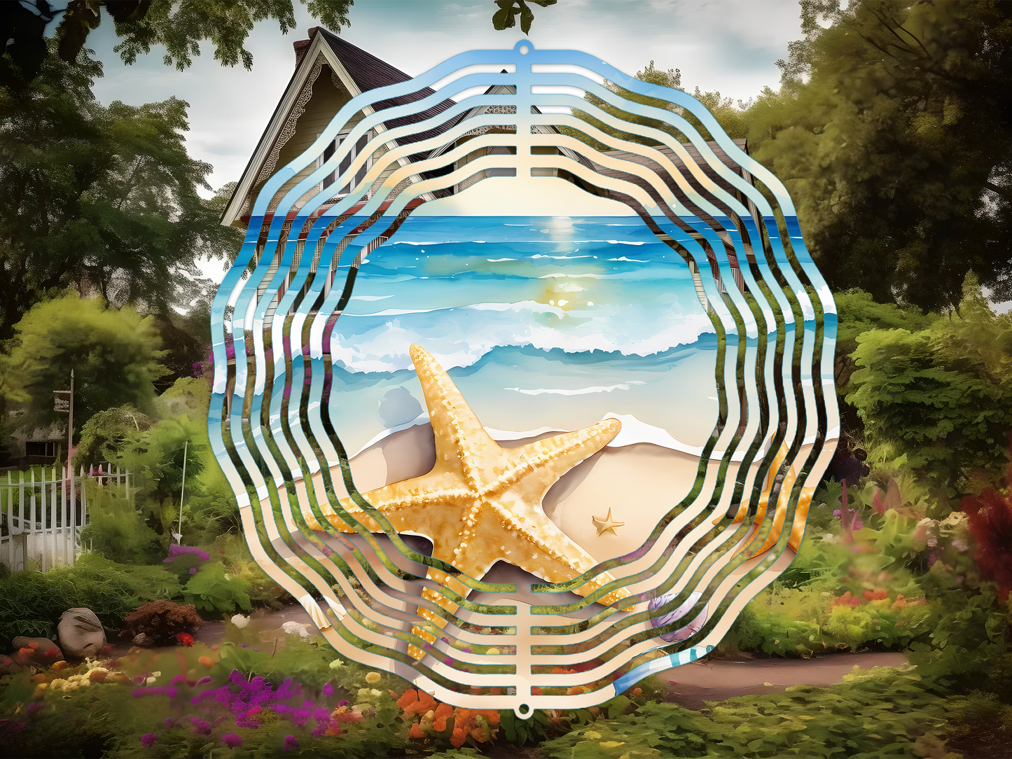 Beach Summer Watercolor 3 Wind Spinner