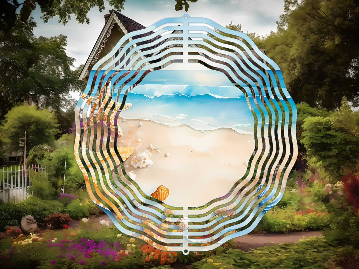 Beach Summer Watercolor 4 Wind Spinner