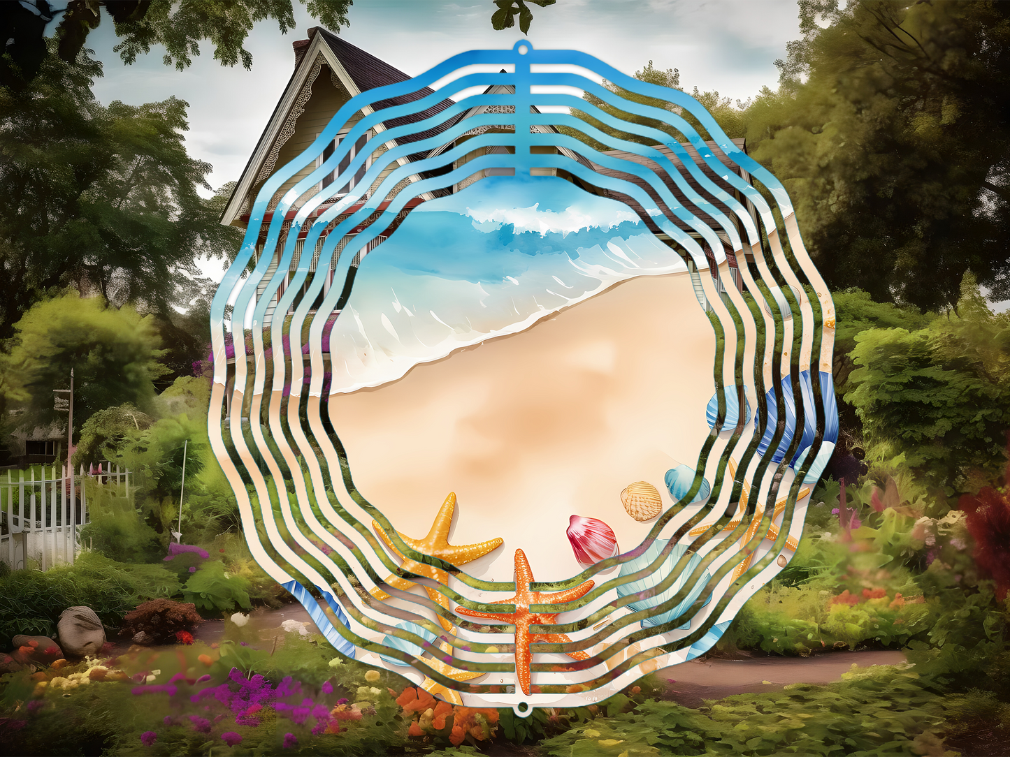 Beach Summer Watercolor 5 Wind Spinner