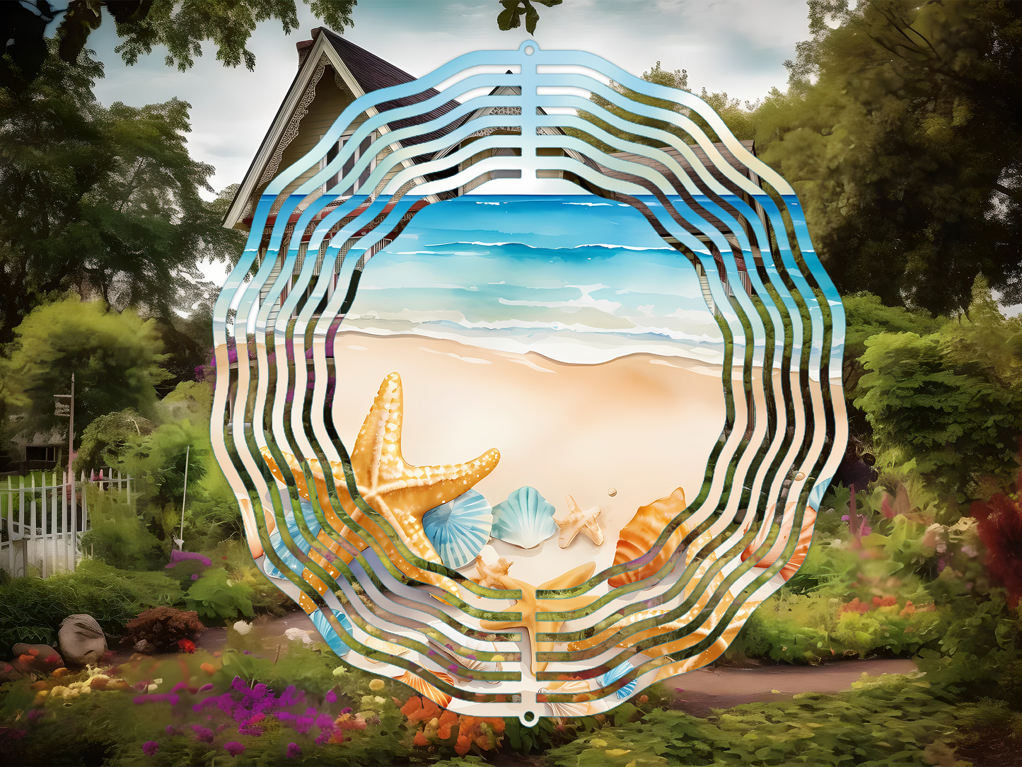 Beach Summer Watercolor 7 Wind Spinner