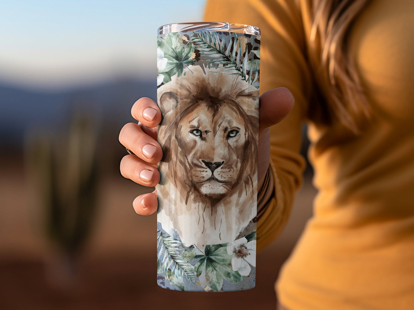 Majestic Lion and Jungle Leaves Design Tumbler product