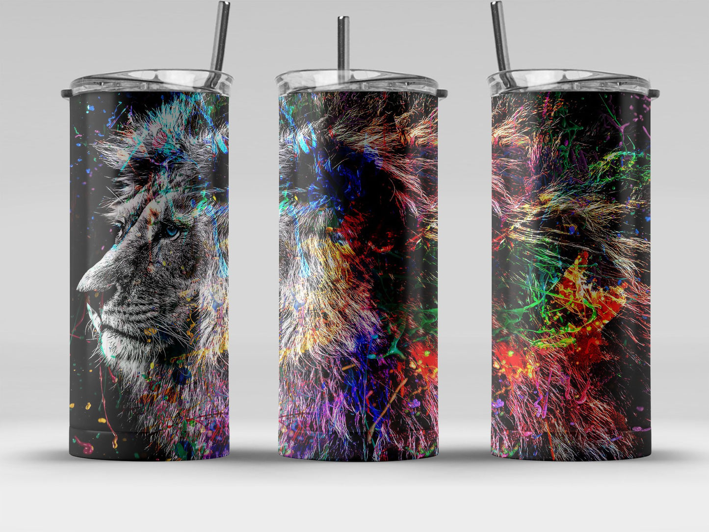 Colorful Lion Artwork on Black Tumbler product