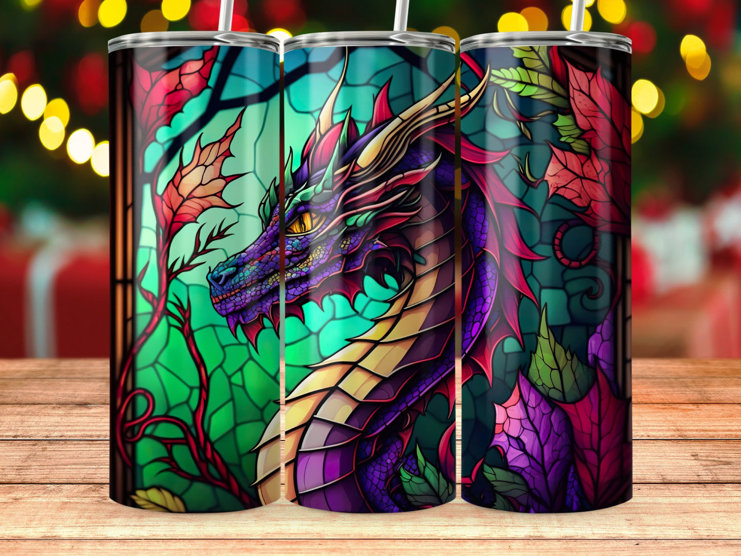 Stained Glass Dragon Art Tumbler Fantasy Design product