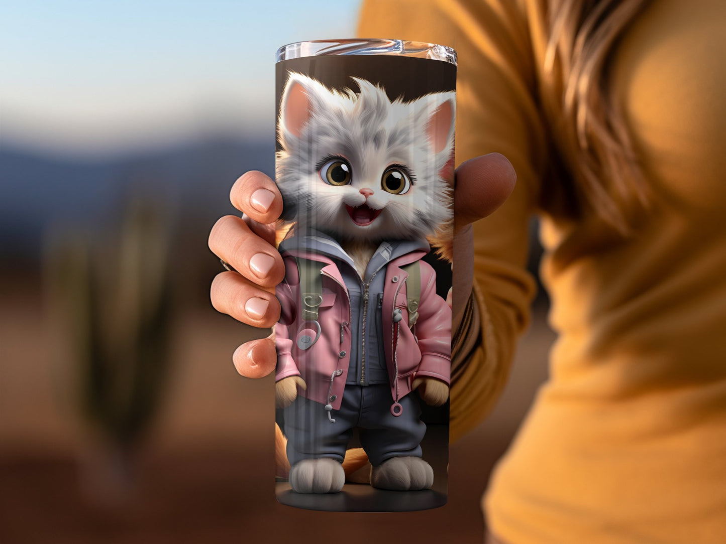 Cute Furry Character in Adventure Jacket Tumbler