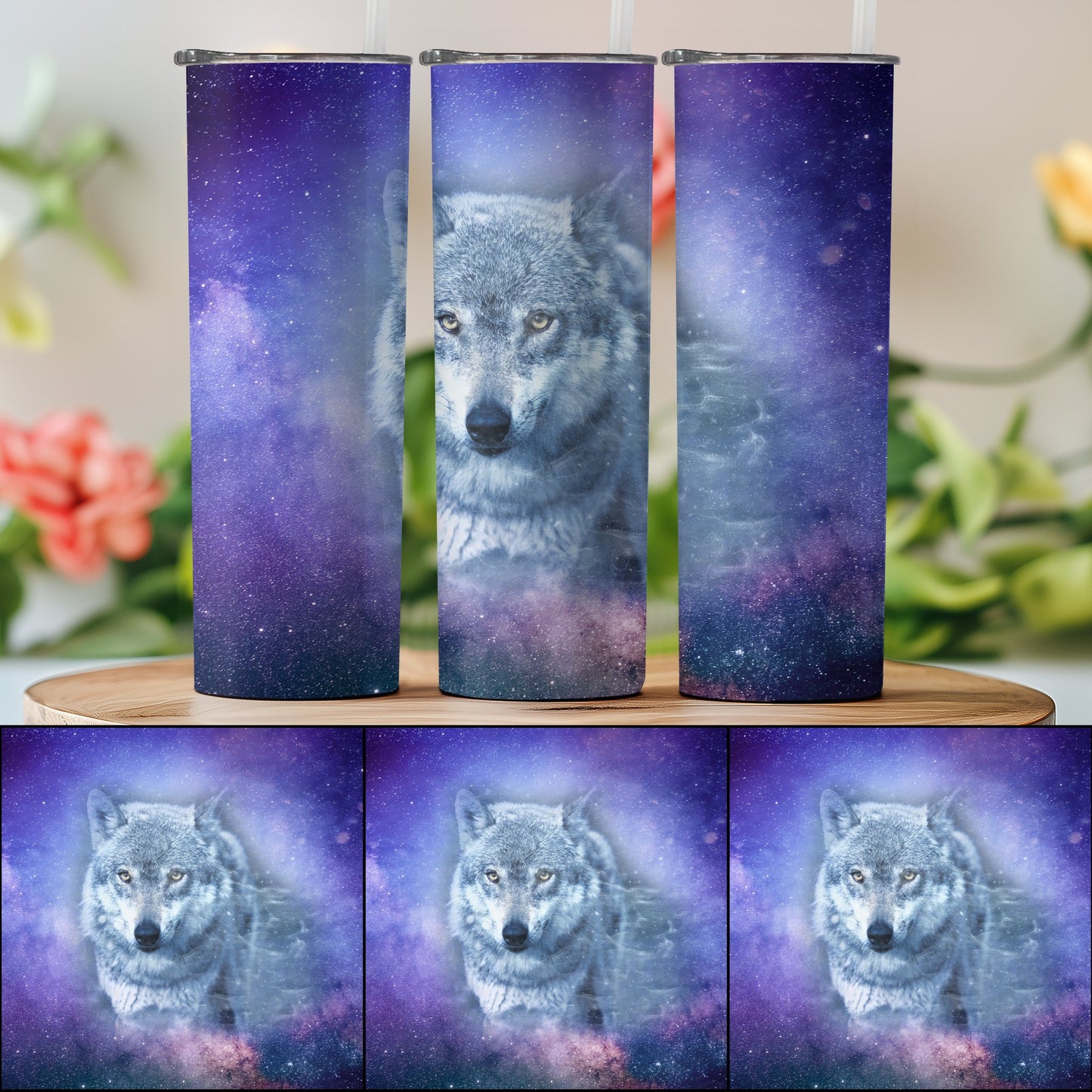 Stunning Wolf in the Cosmic Night Tumbler Product