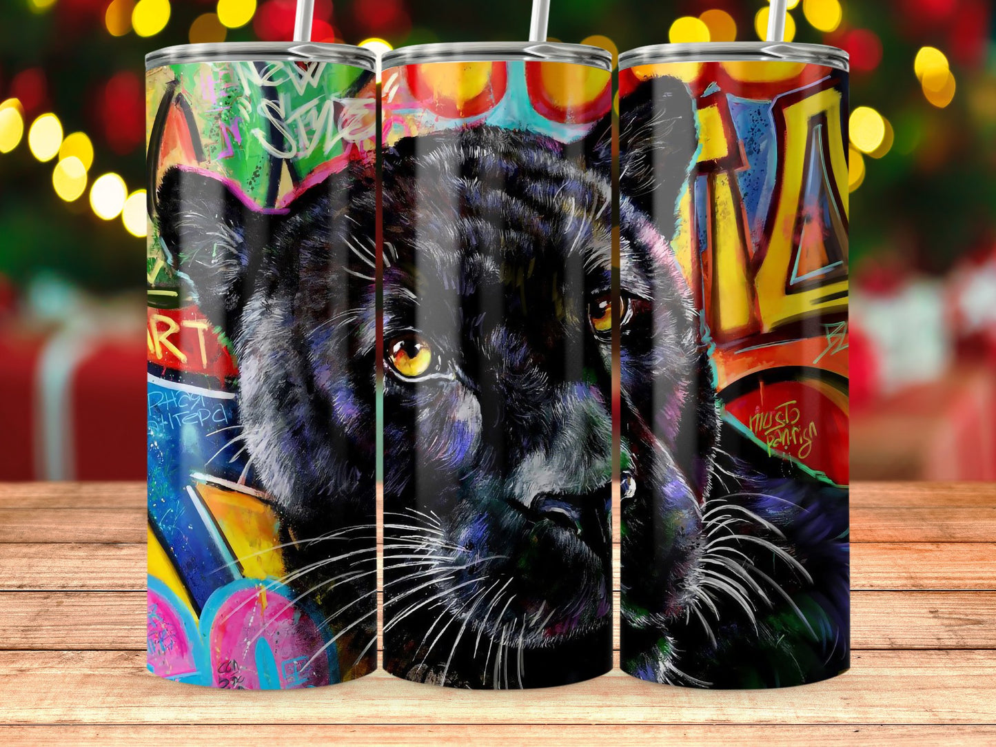 Vibrant Black Panther Graffiti Art Insulated Tumbler product type