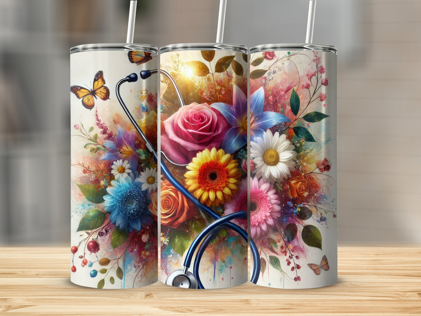 Vibrant Floral Nurse Theme Insulated Tumbler product
