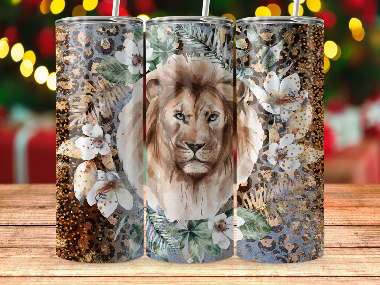 Lion and Floral Design Glitter Tall Tumbler product