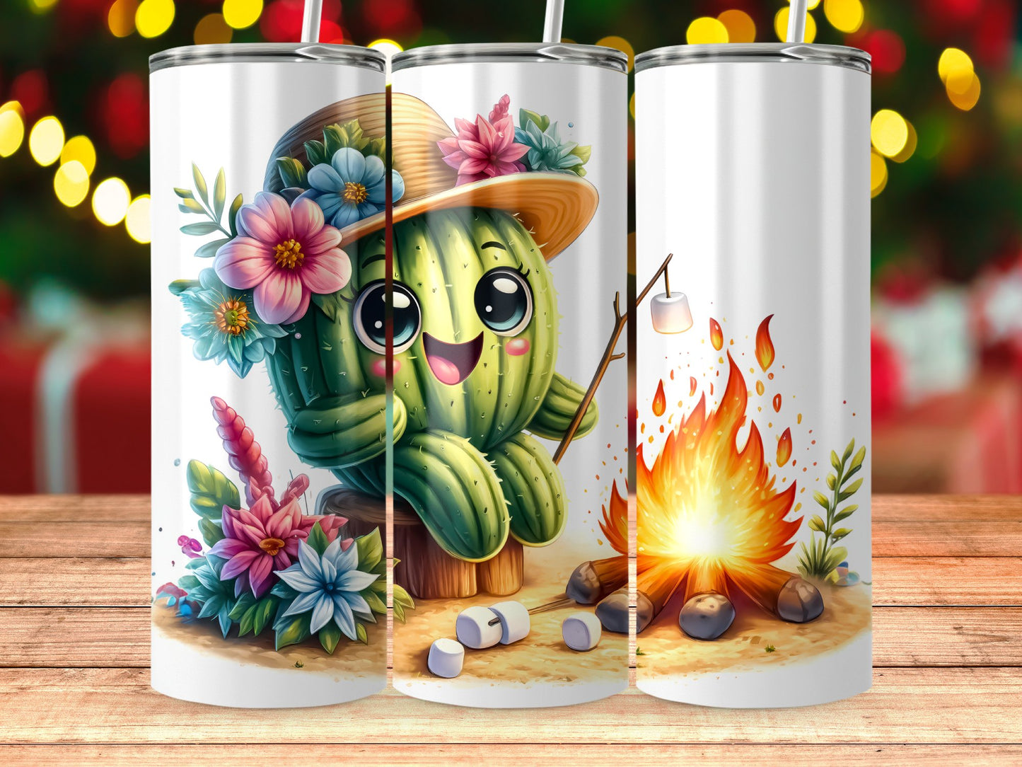 Cute Cactus Design Tumbler Perfect for Summer Drinkware