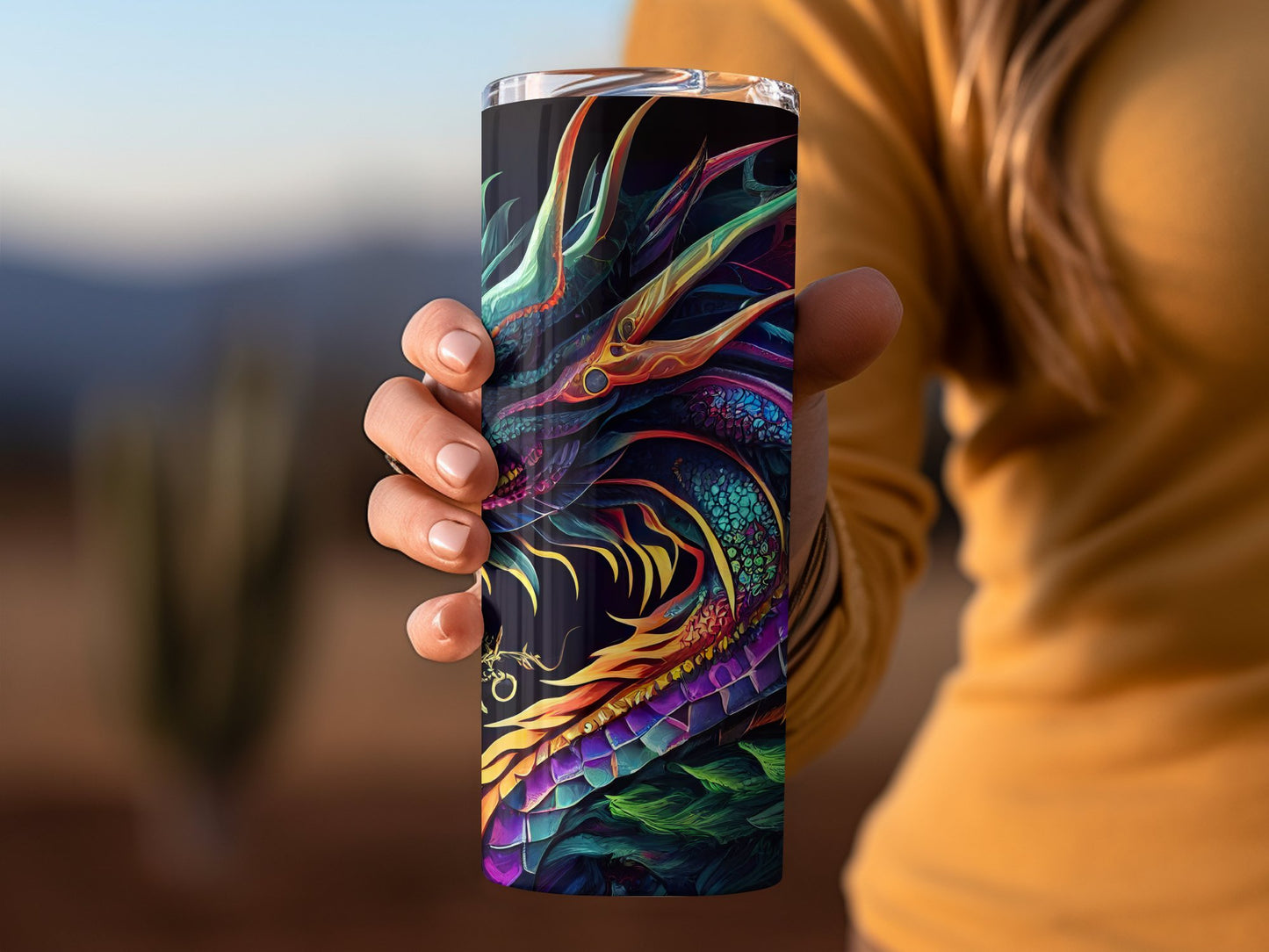 Vibrant Colorful Dragon Design Travel Mug product type
