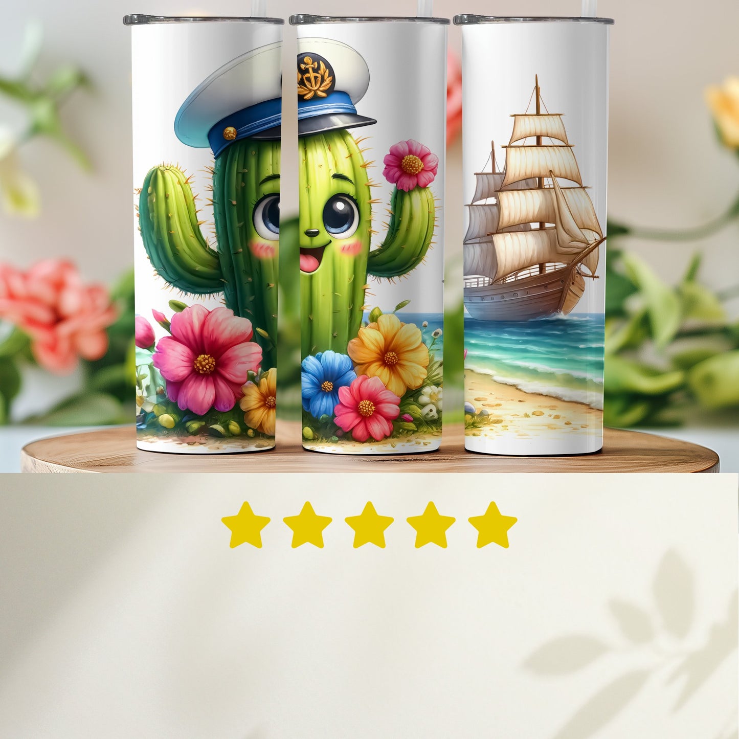 Cute Captain Cactus and Sailing Ship Tumbler product