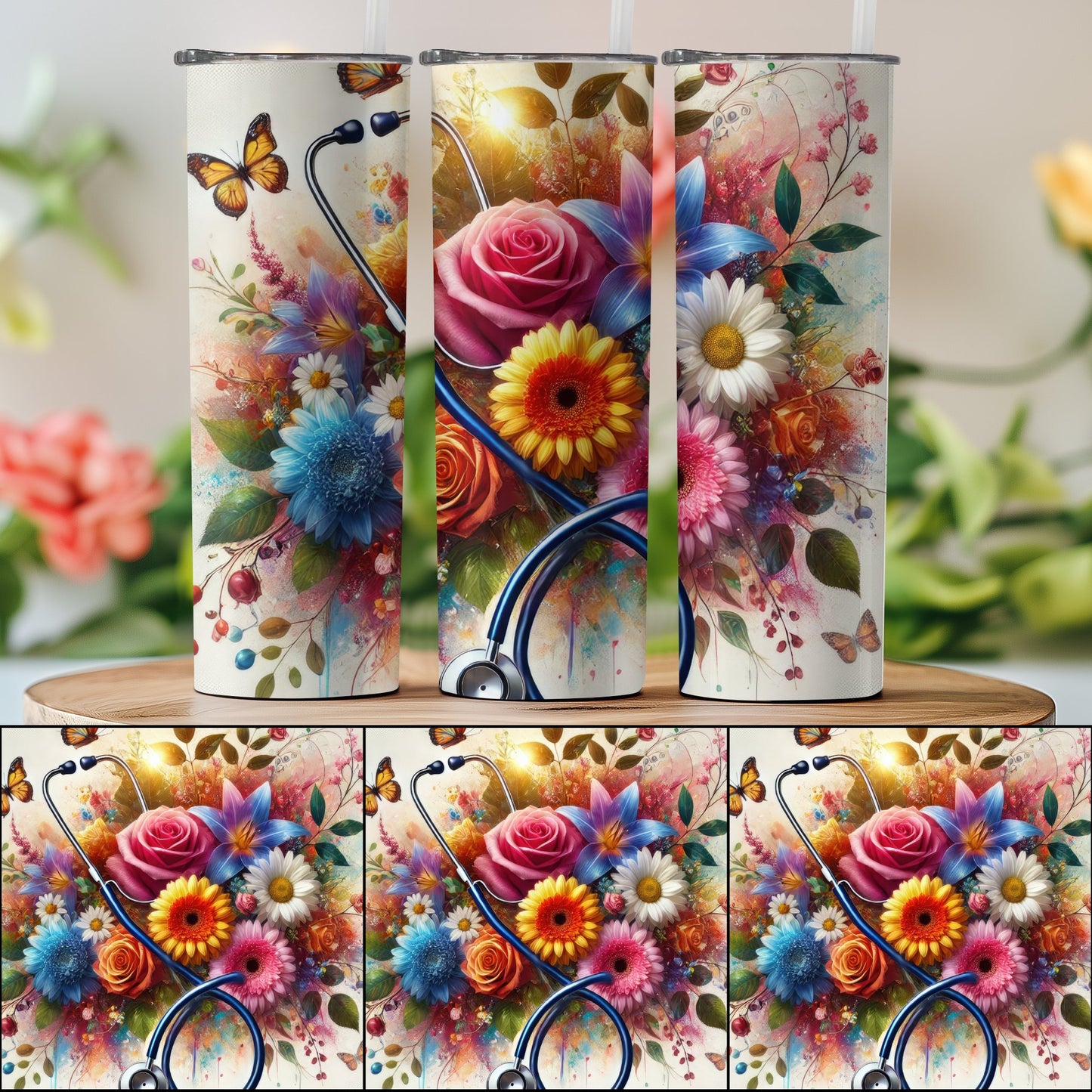 Vibrant Floral Medical Theme Stainless Steel Tumbler product type