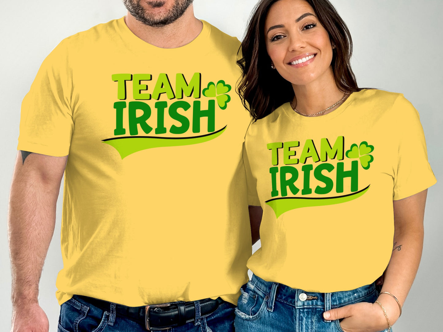 Team Irish Shamrock Design Yellow Tee Shirt