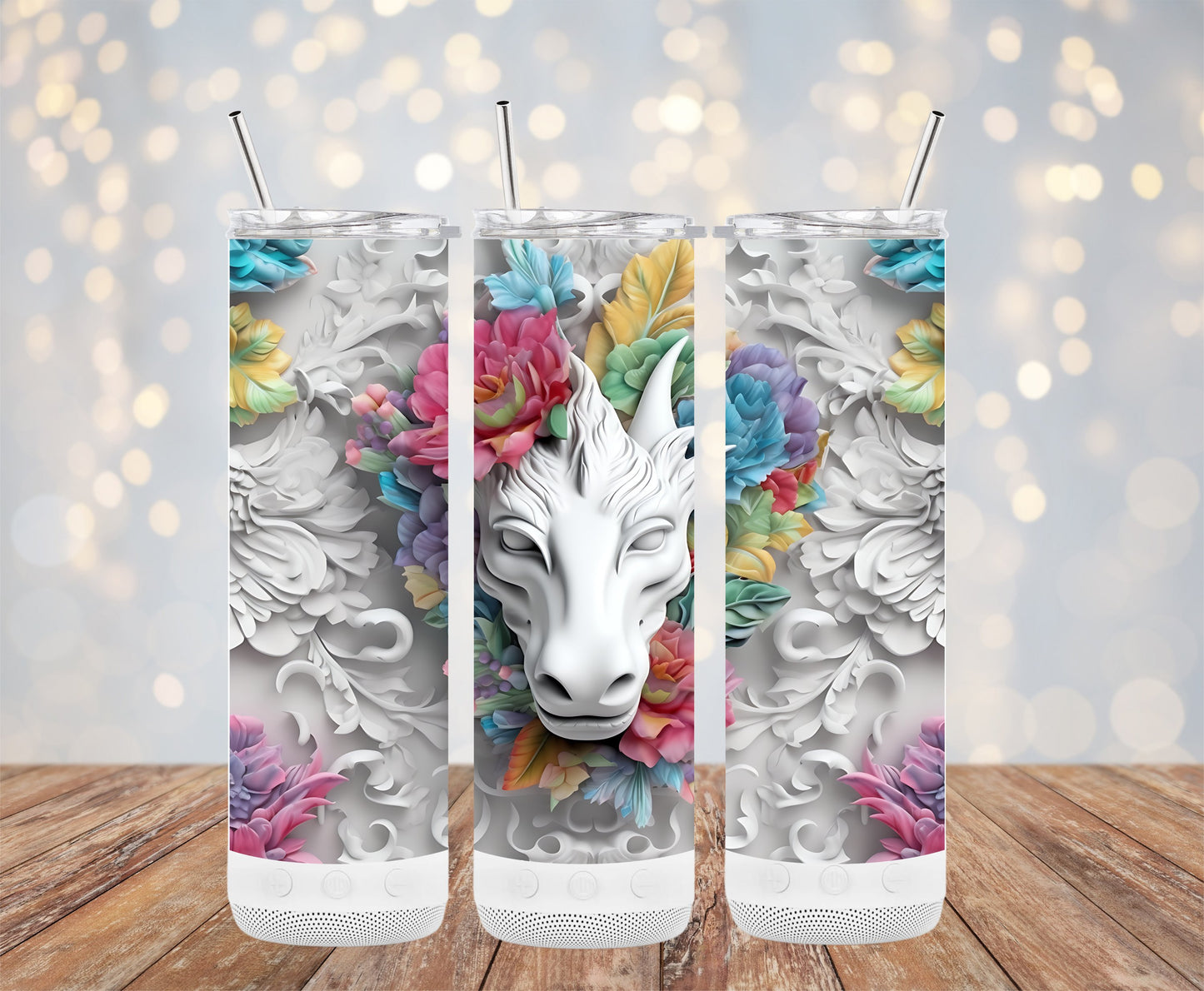 Beautifully Detailed White Unicorn Tumbler product type