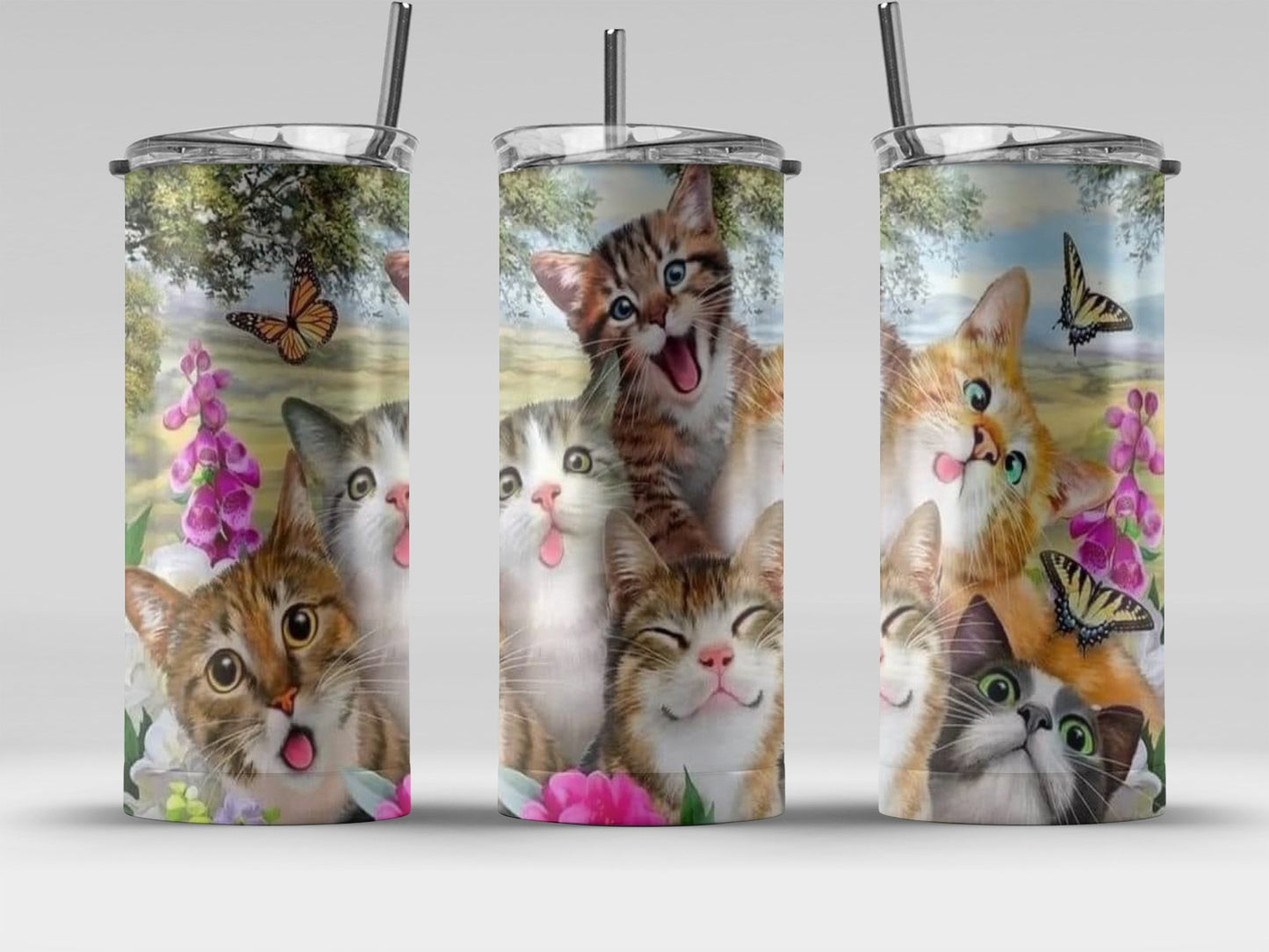 Cute Cats and Butterflies Design Tumbler product