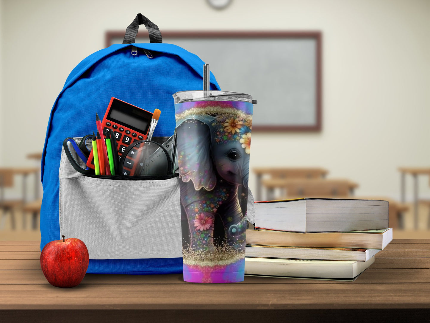 Cute Elephant Design Tumbler with Lid School Essentials product