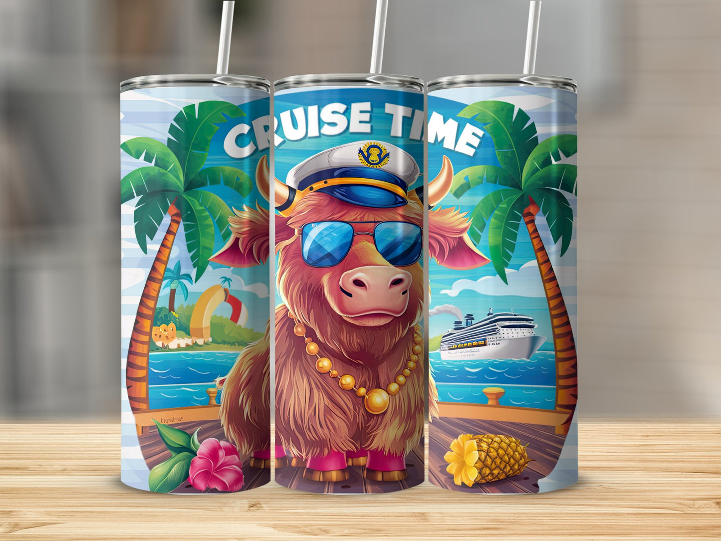 Cruise Time Cow Design Tumbler for Travel Drinks product