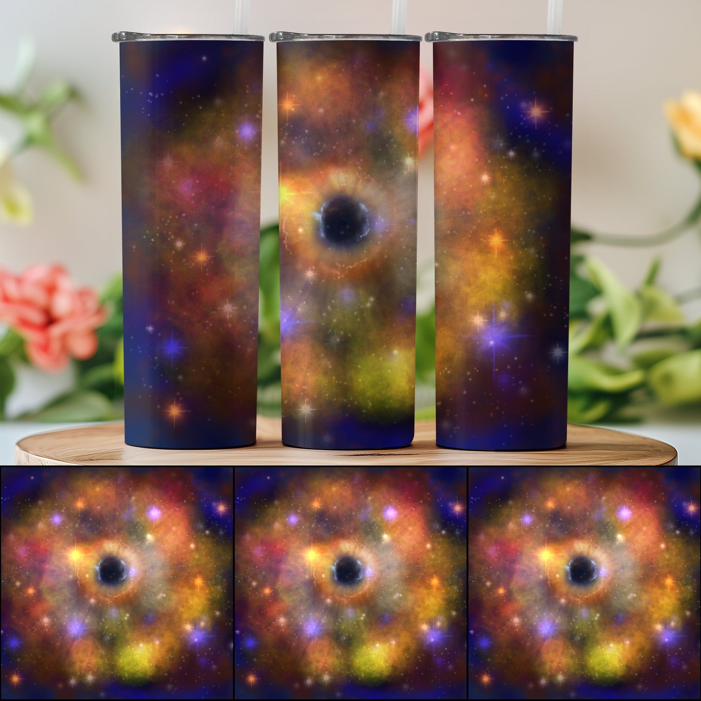 Vibrant Space-Themed Tumbler with Black Hole Design product type