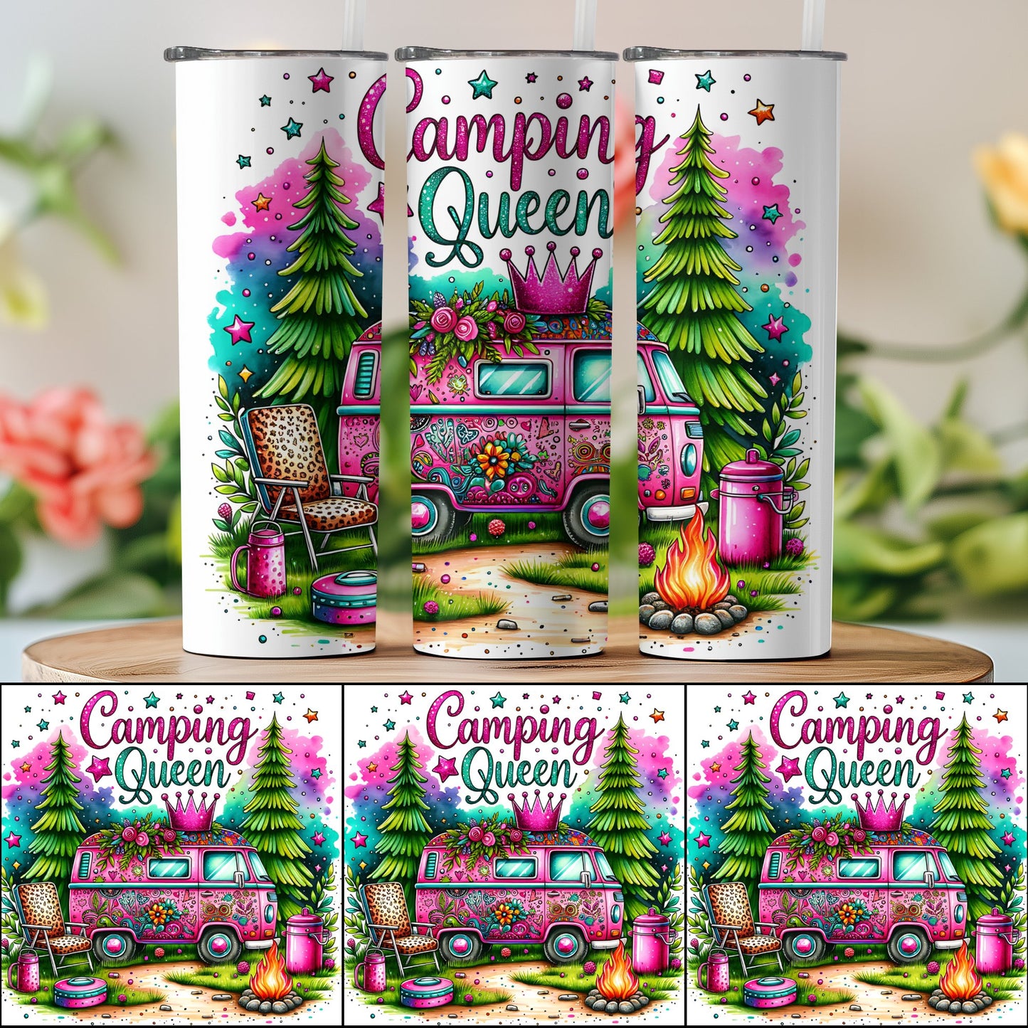 Camping Queen Colorful Tumbler with Forest Design product