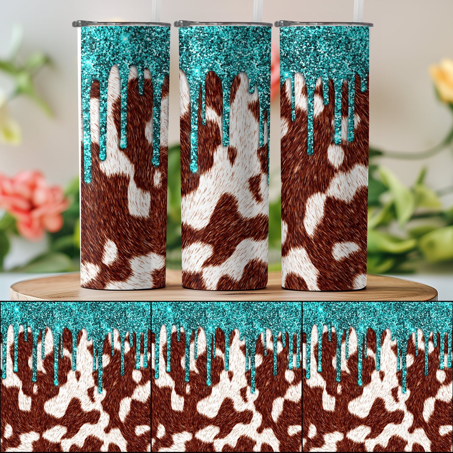 Sparkling Teal Cow Print Tumbler Drinkware Product
