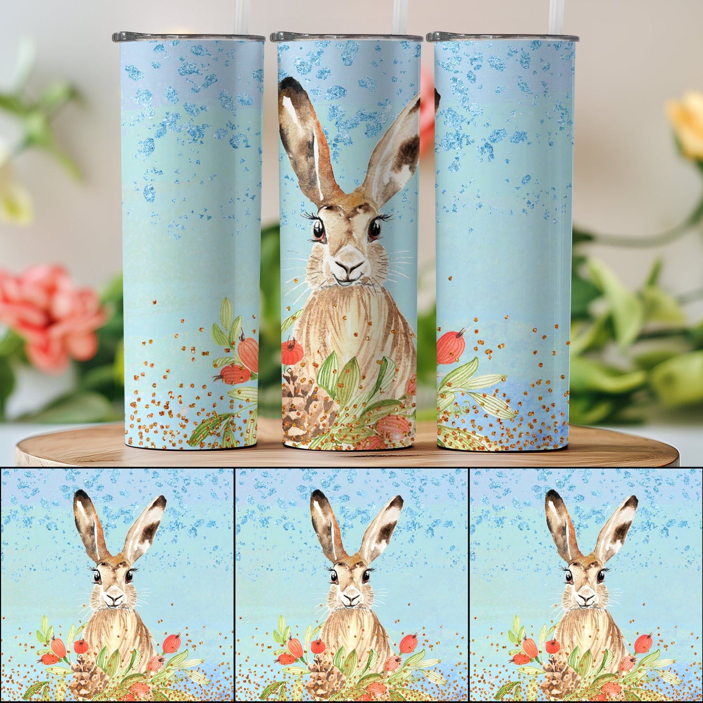 Adorable Rabbit and Floral Design Tall Drinkware product