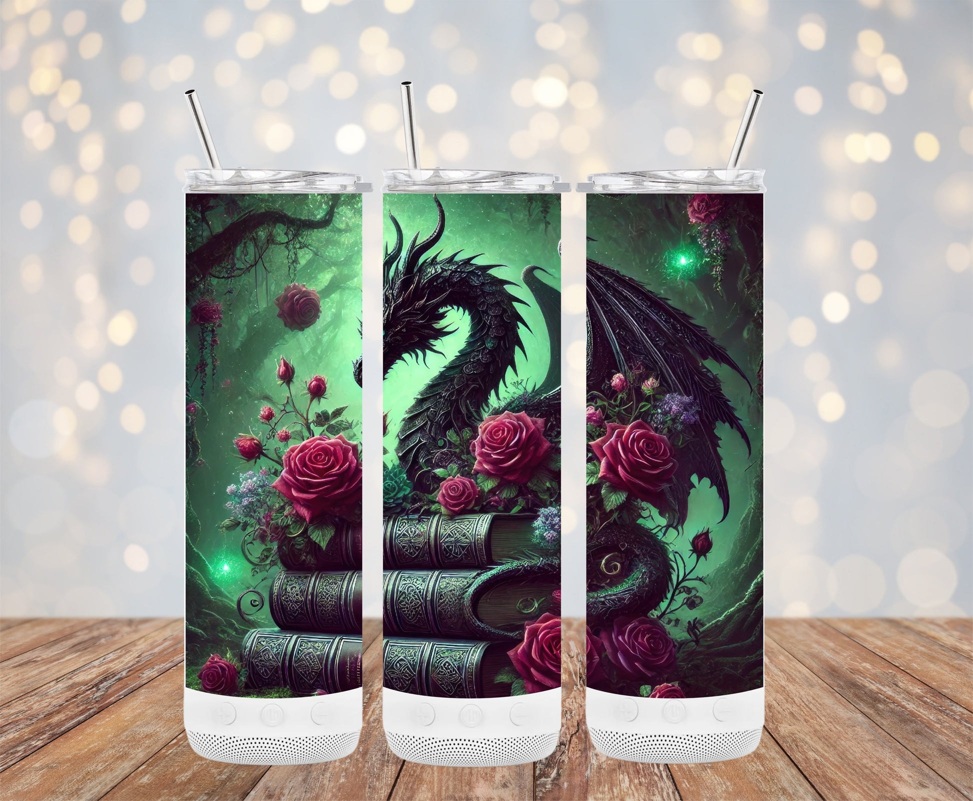 Fantasy Dragon Roses and Books Design Tumbler product