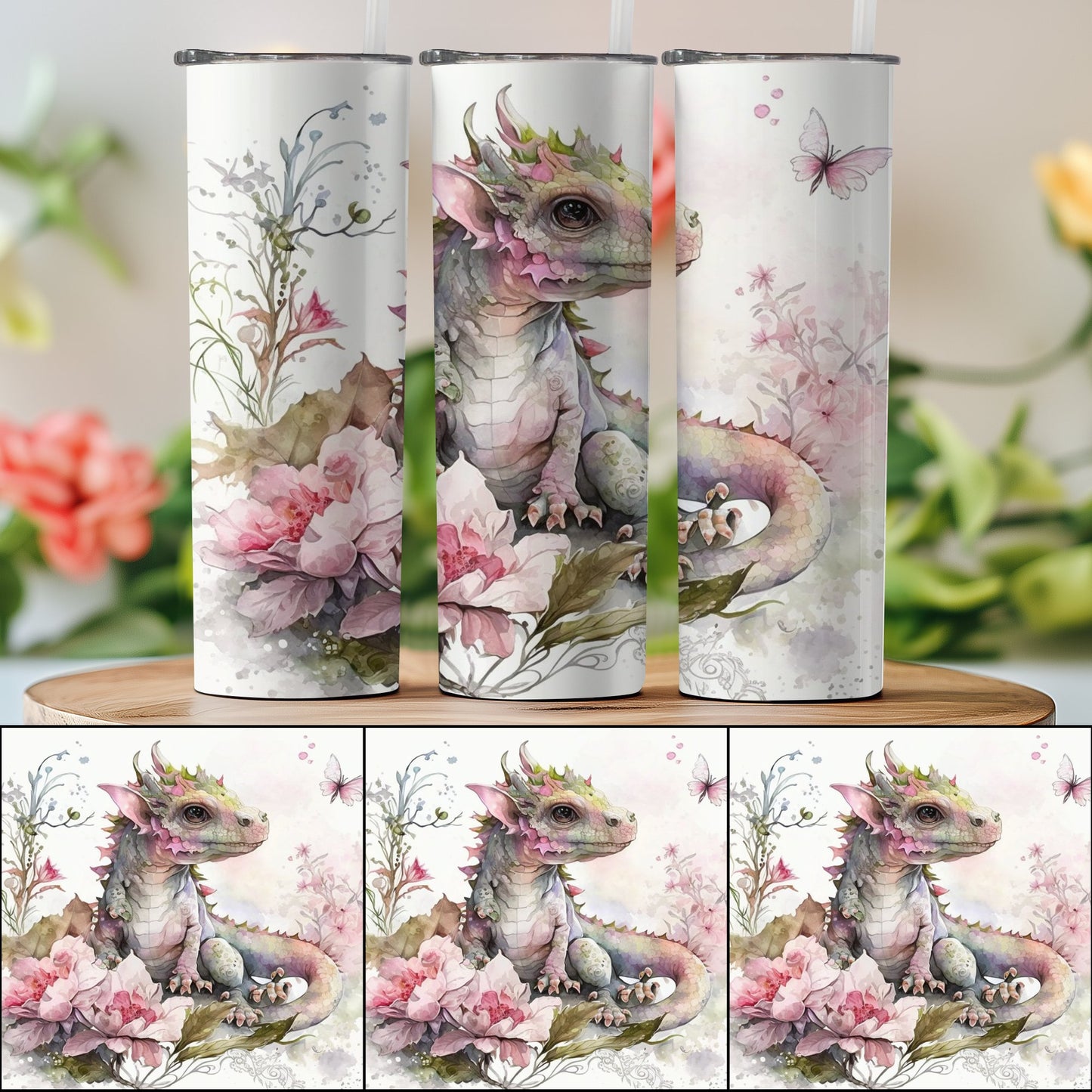 Enchanted Dragon and Florals Design Tumbler product type