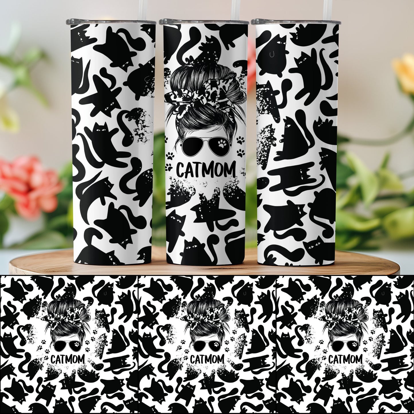 Stylish Cat Mom Tumbler with Black and White Cat Designs product type