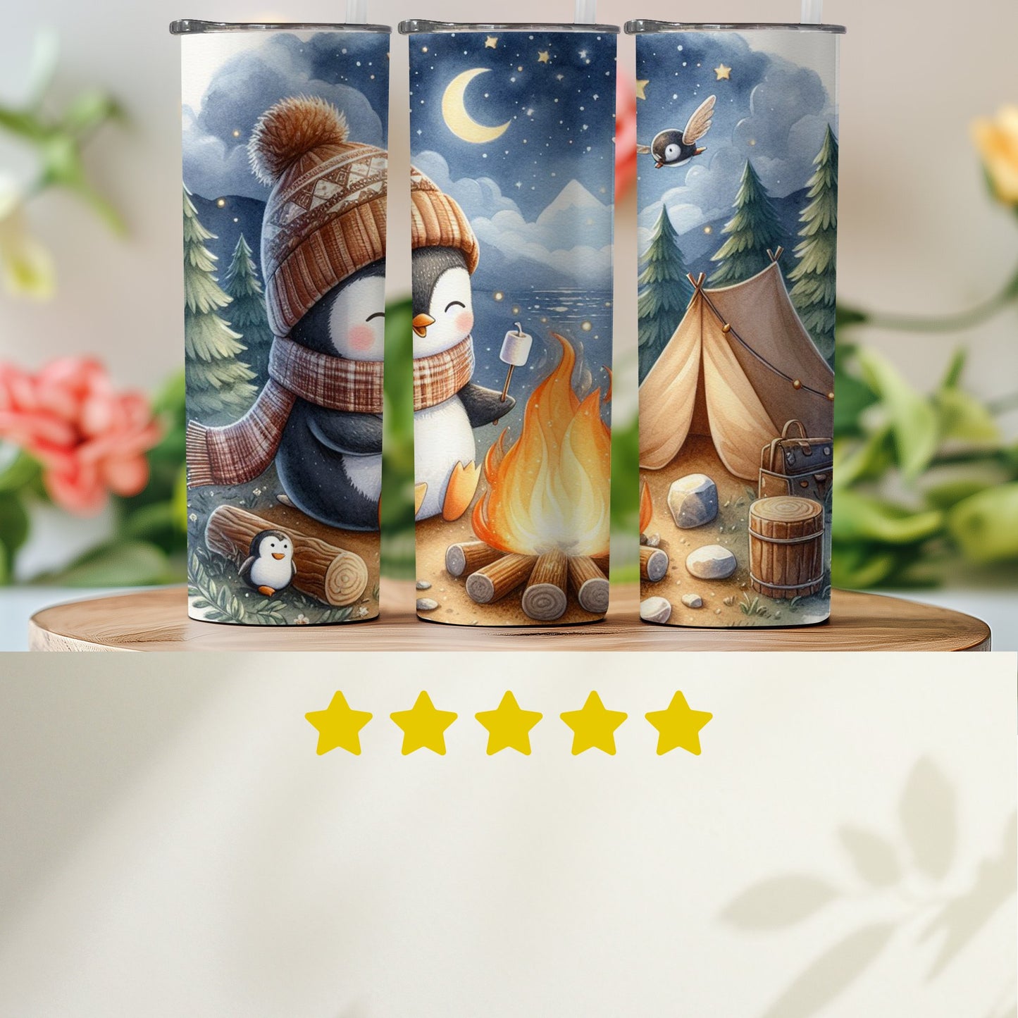Penguin and Campfire Under Starry Sky Product Type