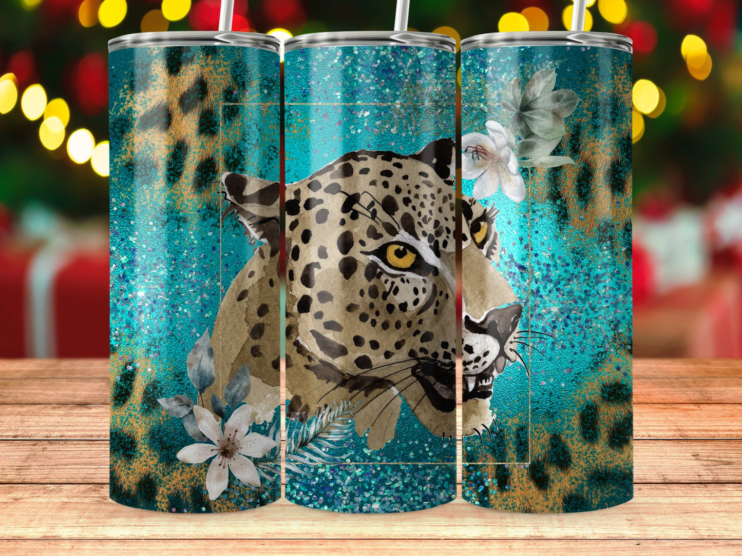 Leopard and Floral Sparkle Design Tumbler product