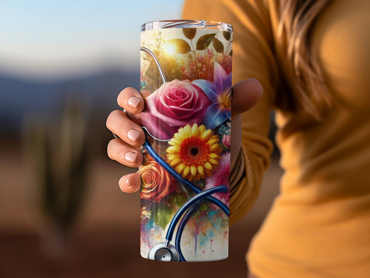 Vibrant Floral Design Stethoscope Themed Tumbler product