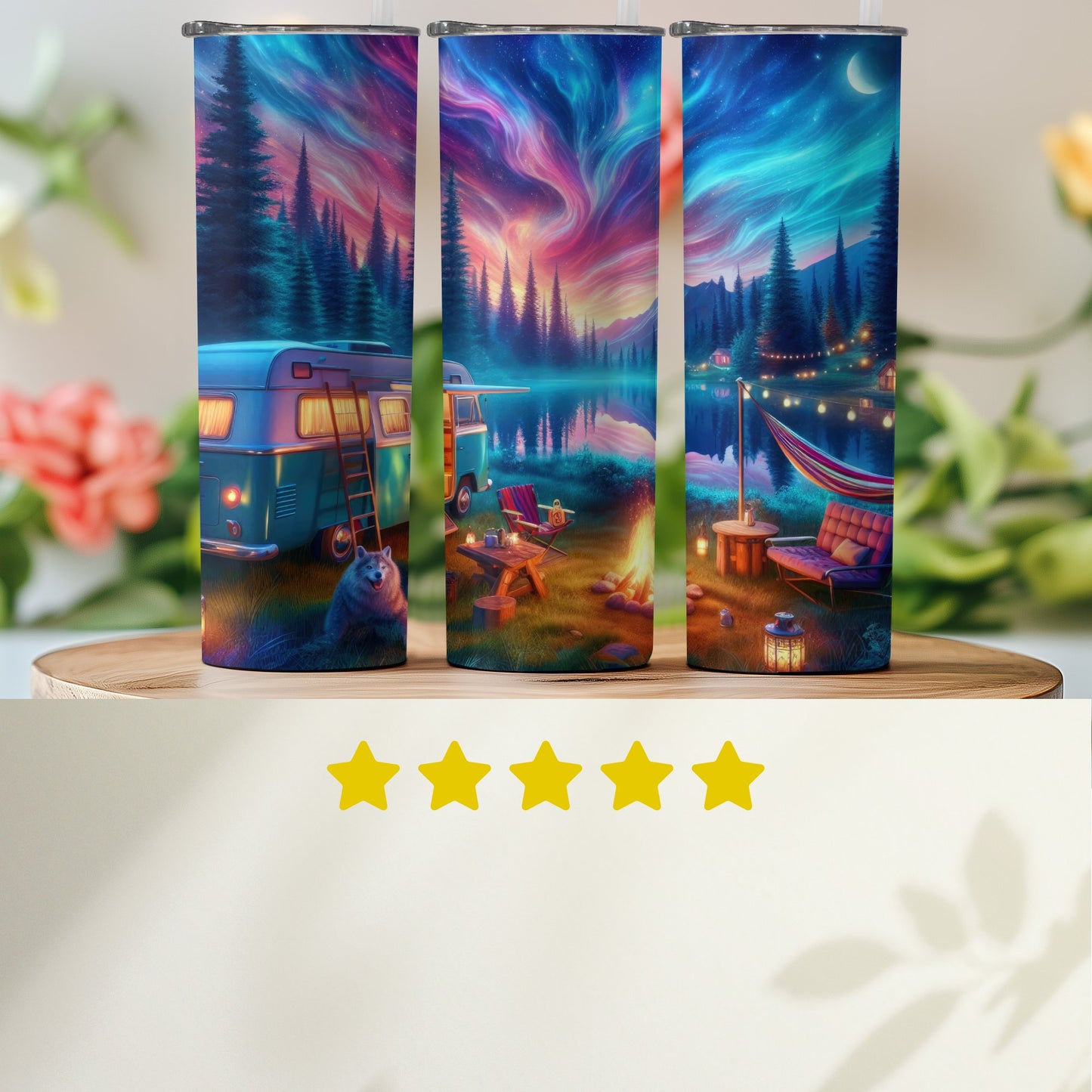 Vibrant Nighttime Camping Adventure Design product