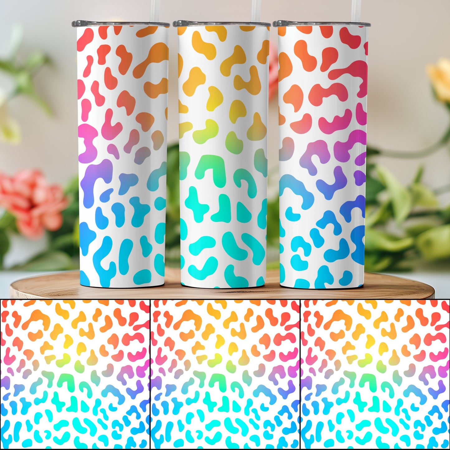 Rainbow Gradient Leopard Pattern Tumbler Cups product
