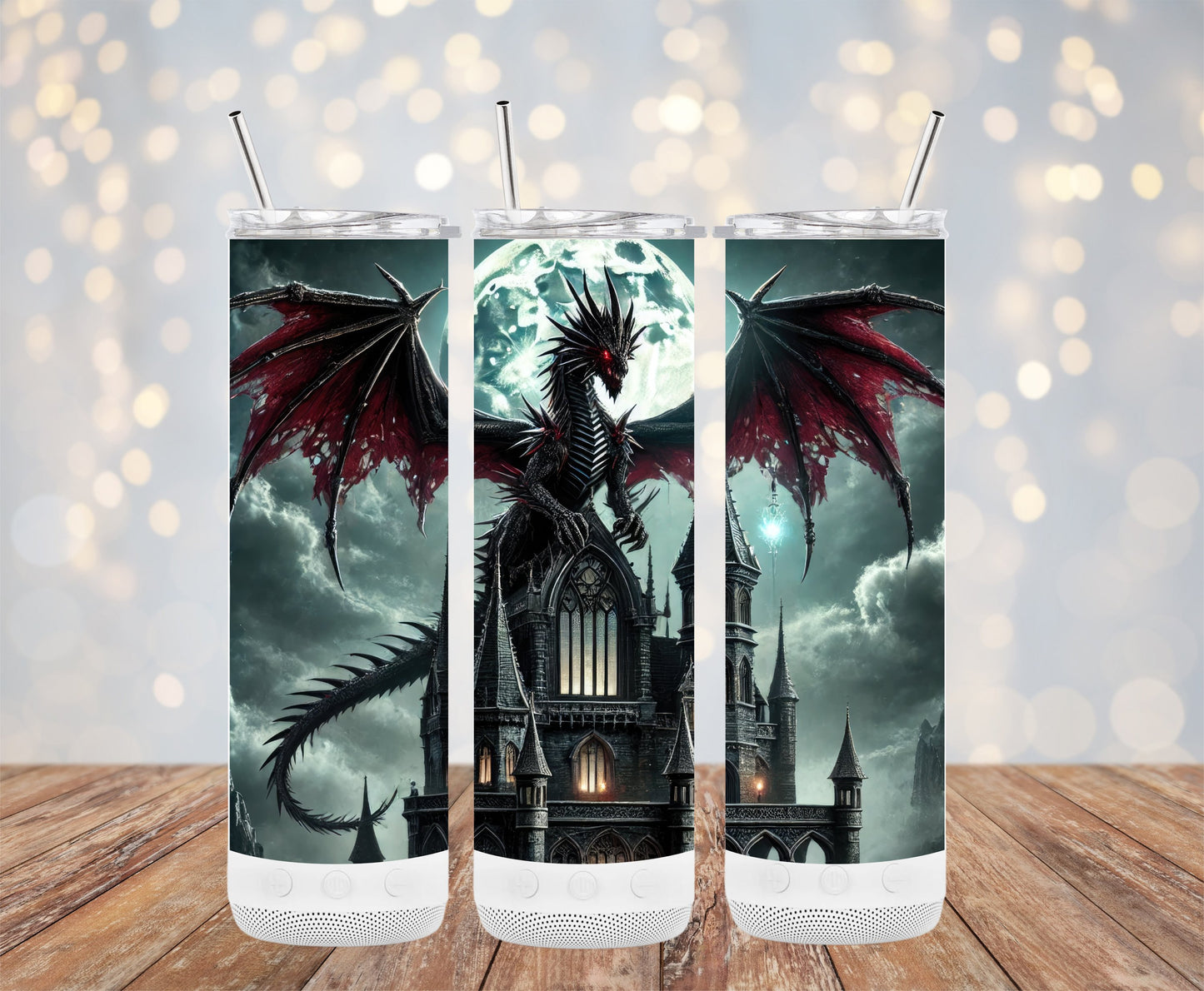 Dark Dragon on Haunted Castle Night Scene Tumbler product
