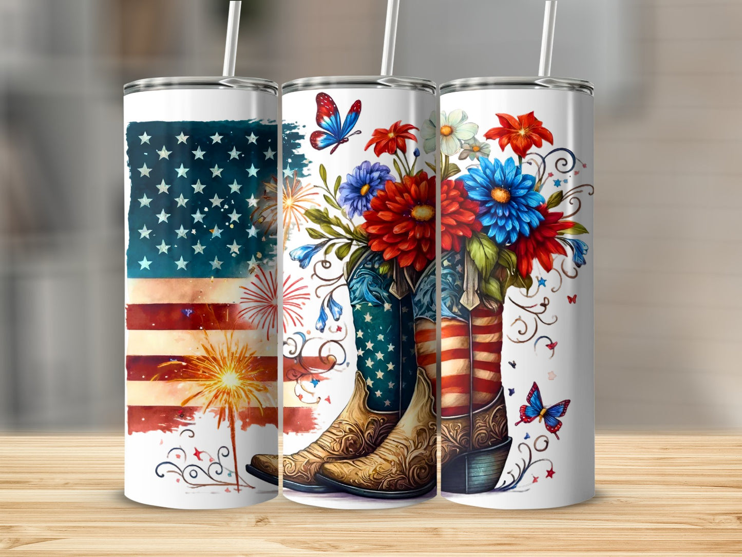 Patriotic Floral Boots Theme Insulated Tumbler product