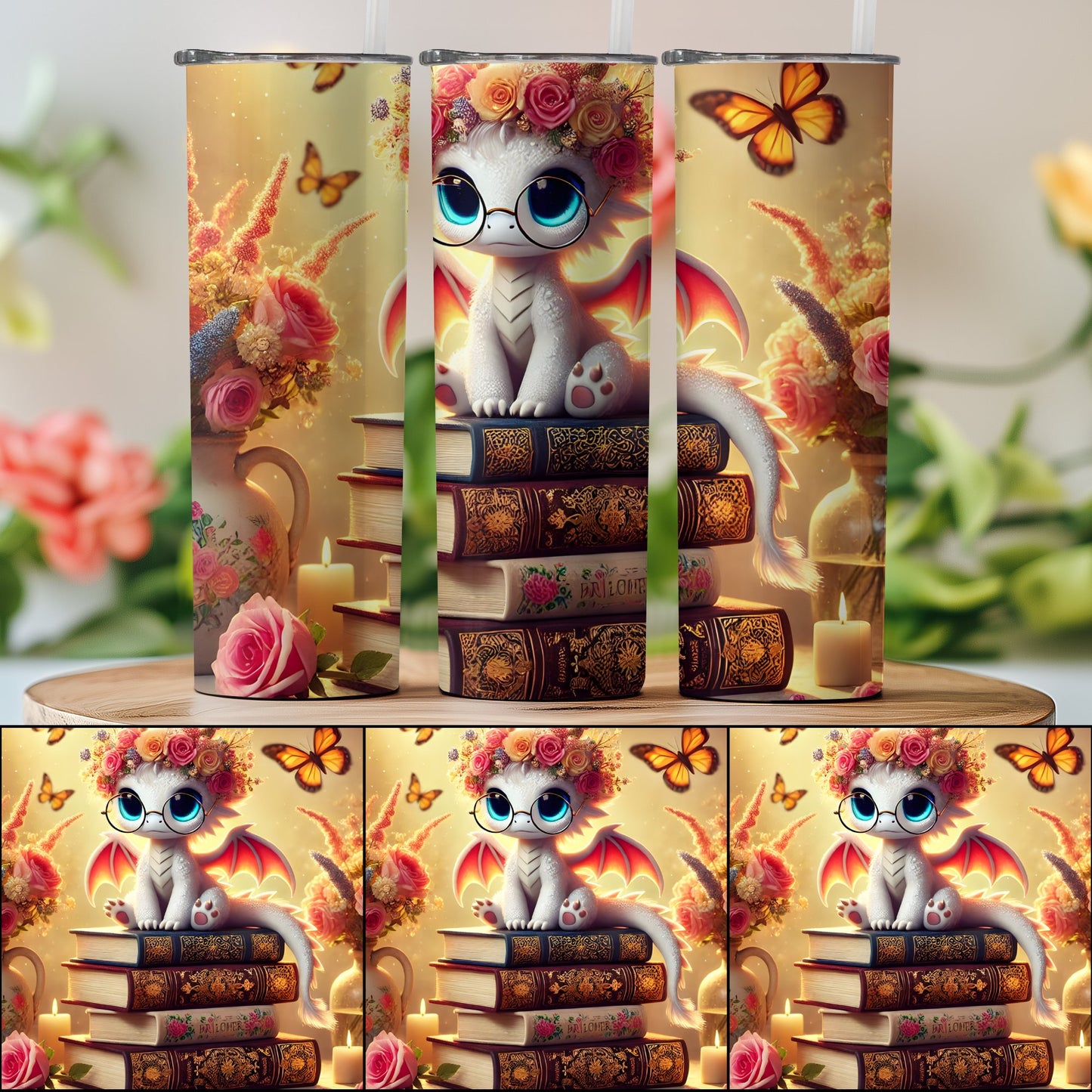 Adorable Dragon with Floral Design Tumbler product