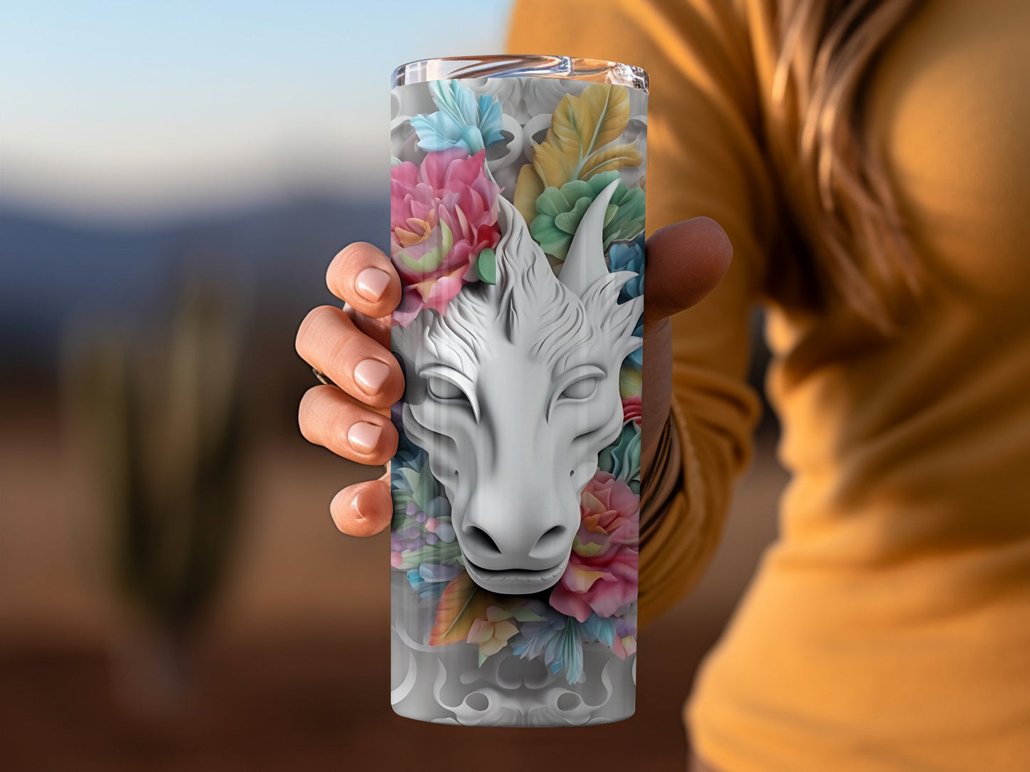 Floral 3D Unicorn Design Travel Tumbler Cup product