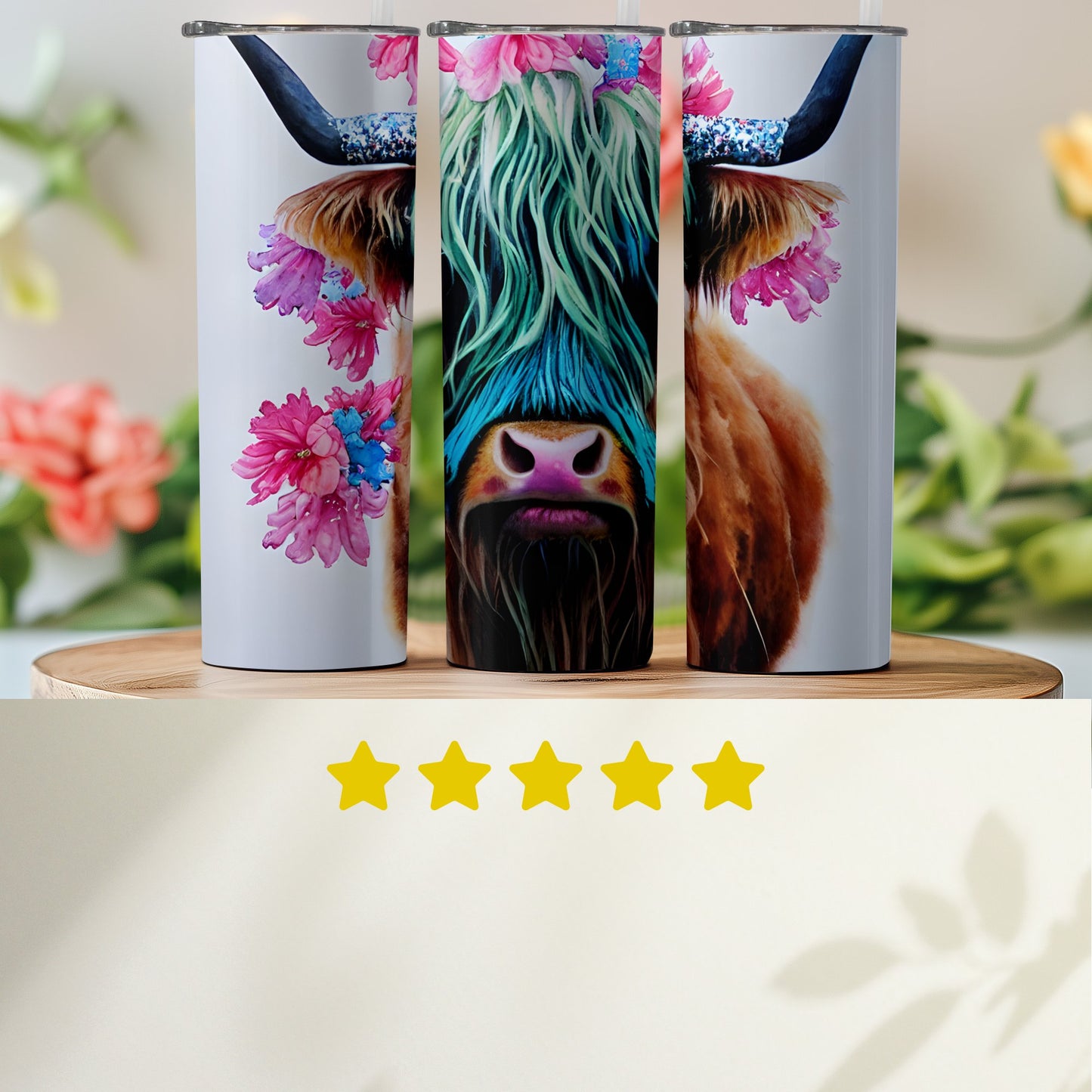 Colorful Floral Highland Cow Art Stainless Steel Tumbler product type