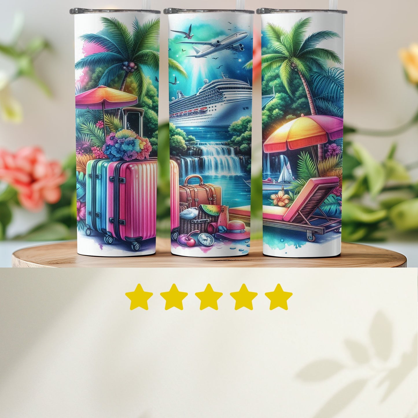Vibrant Tropical Vacation Themed Tumbler product