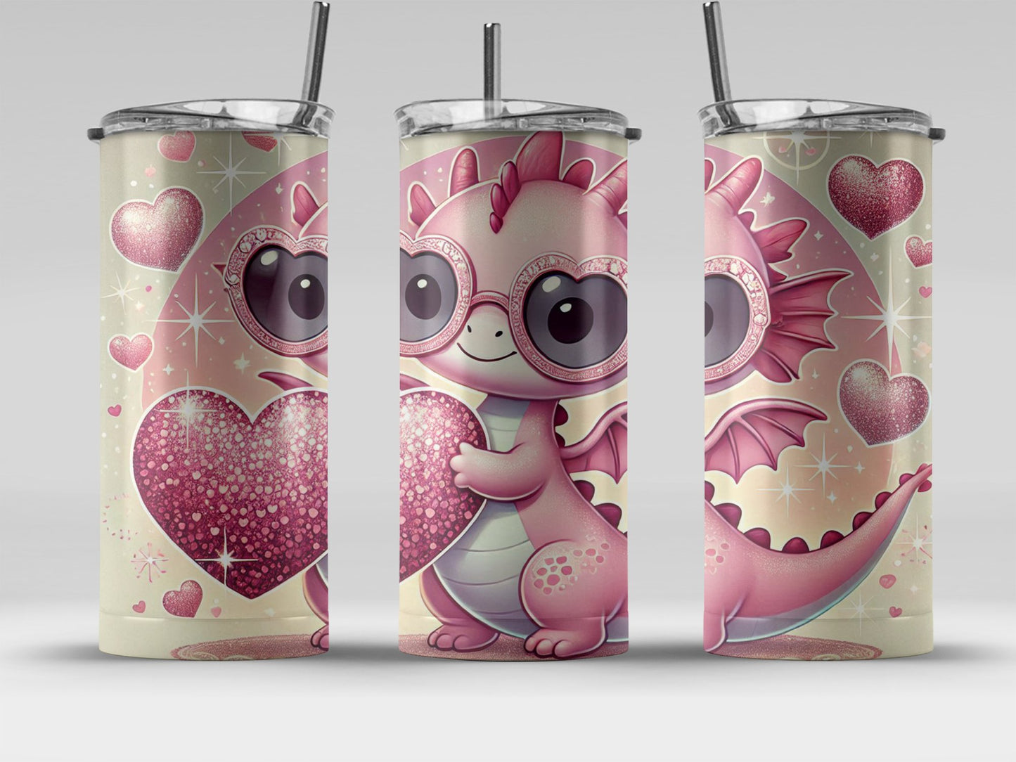 Cute Pink Dragon Holding Heart Tumbler product