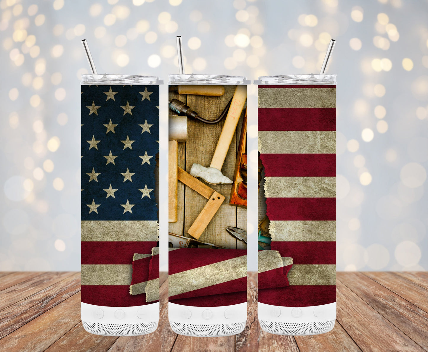 Rustic American Flag and Vintage Tools (4th July Tumblers) 8371293