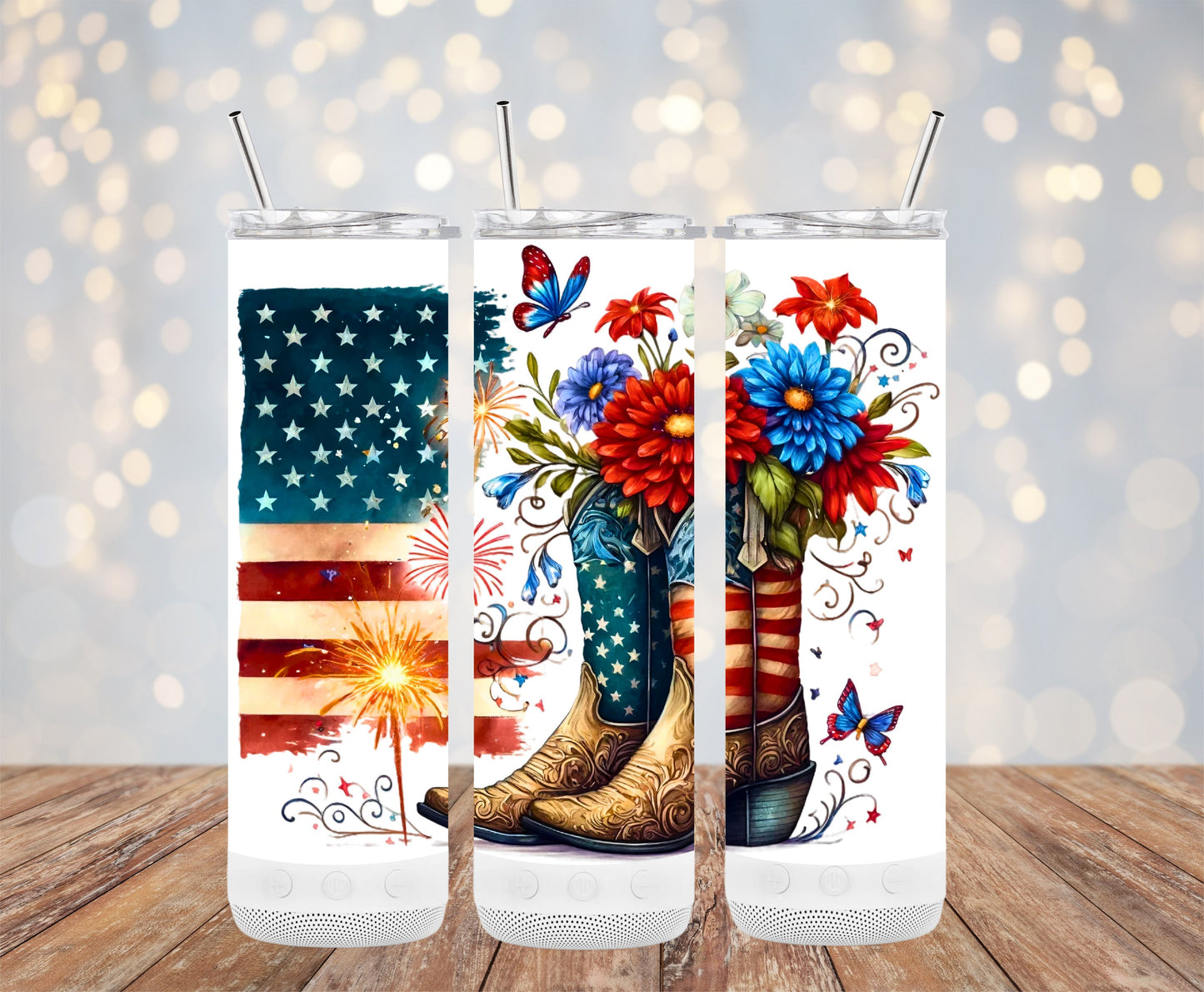 Patriotic Boots with Flowers and Butterflies (4th July Tumblers) 8371285
