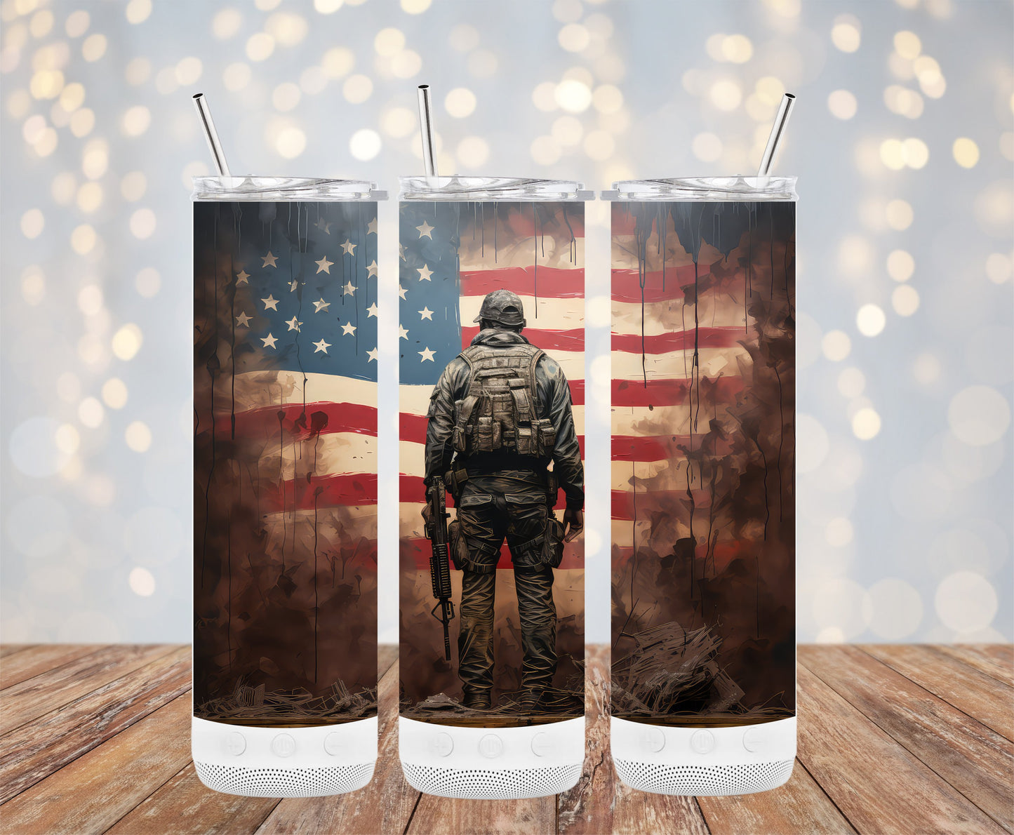 Patriotic Soldier Silhouette with Flag (4th July Tumblers) 8371276