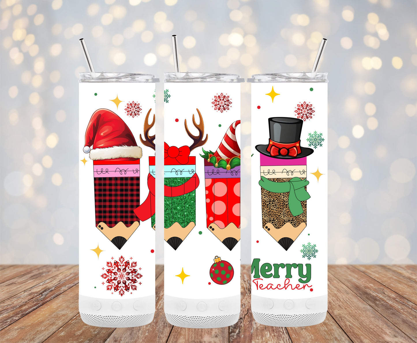 Festive Merry Teacher Holiday Pencil Design Tumblers 6649729