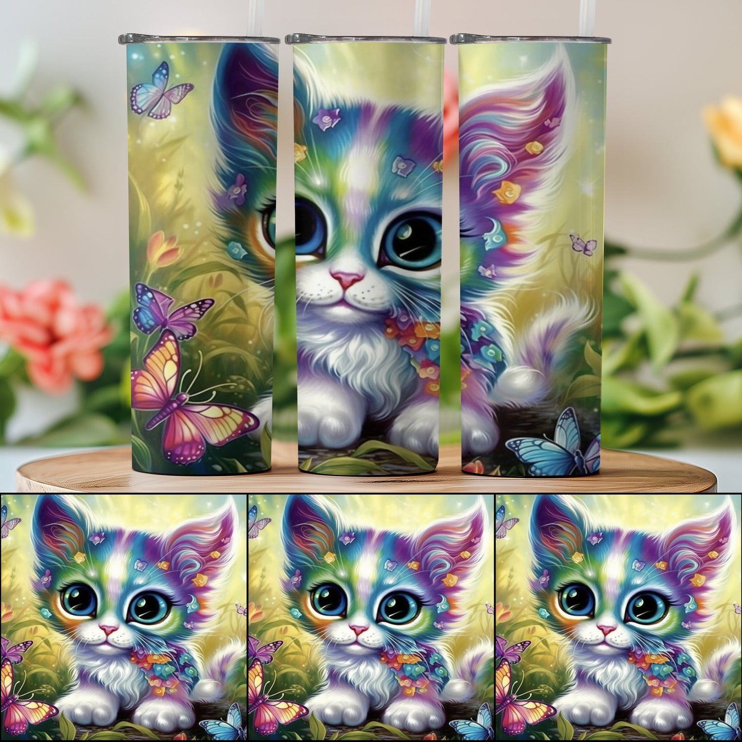 Adorable Floral Cat and Butterflies Tumbler product