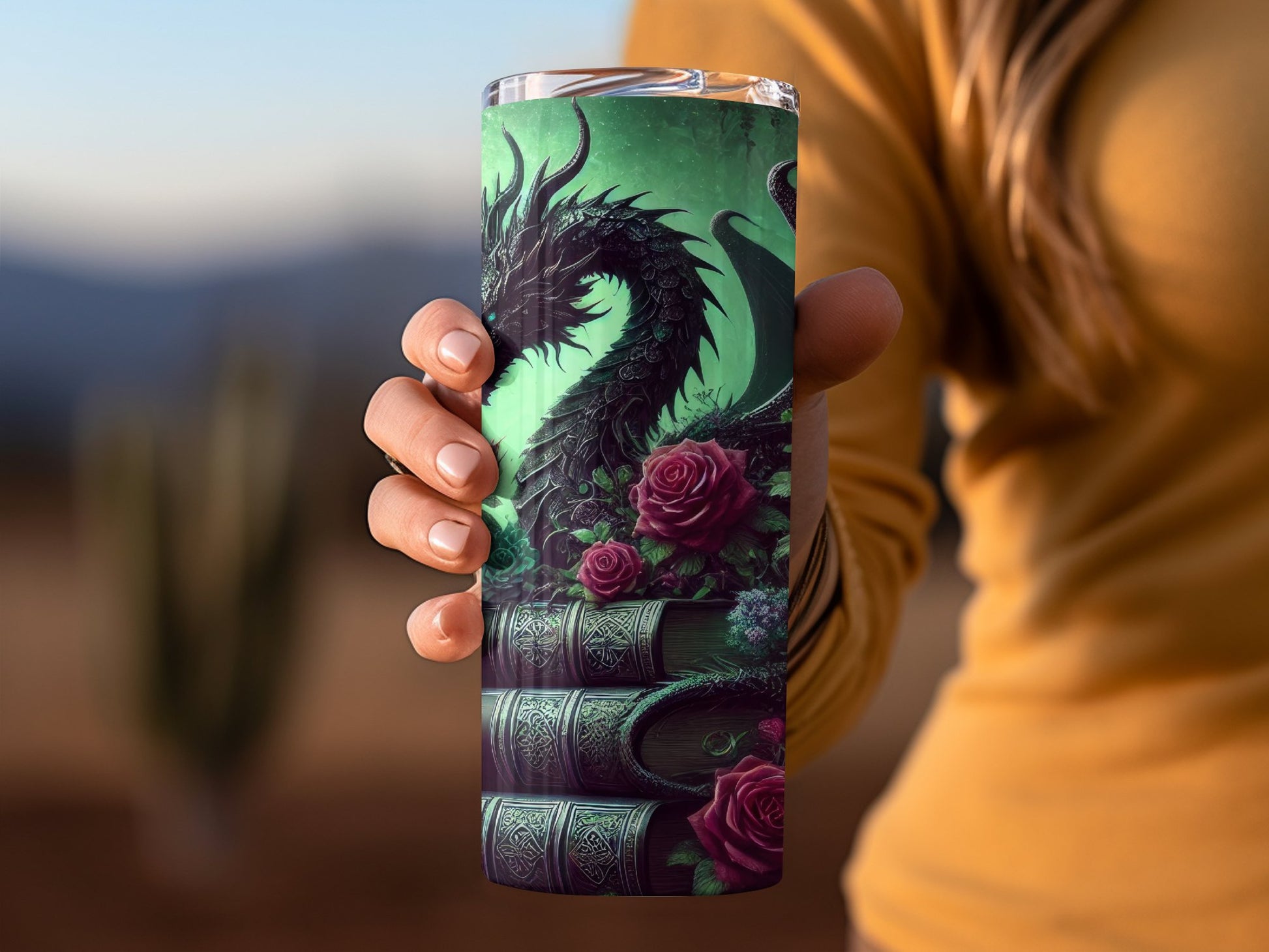 Dark Dragon with Roses Artwork Tumbler Drinkware product type