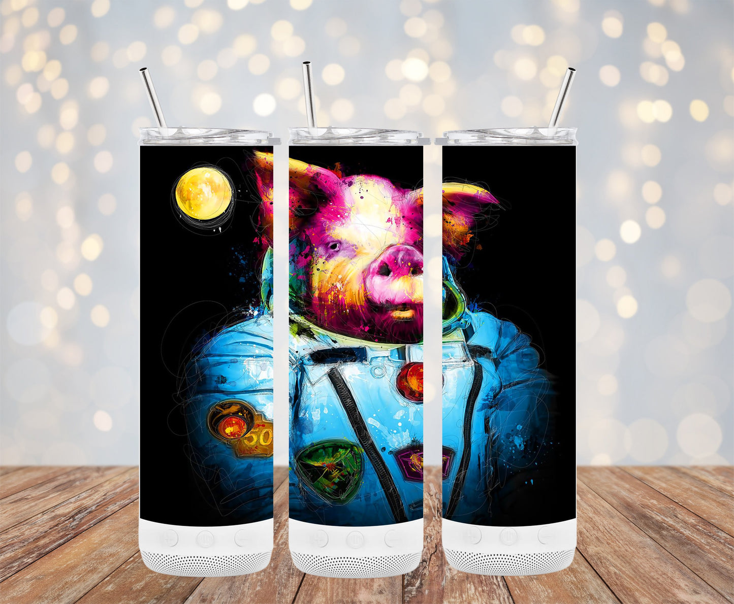 Colorful Pig Astronaut Design on Tumbler product